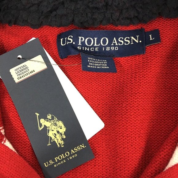 US Polo Assn. Quarter Zip Mock Neck Sweater Large Engine Red Stripe - Picture 6 of 10